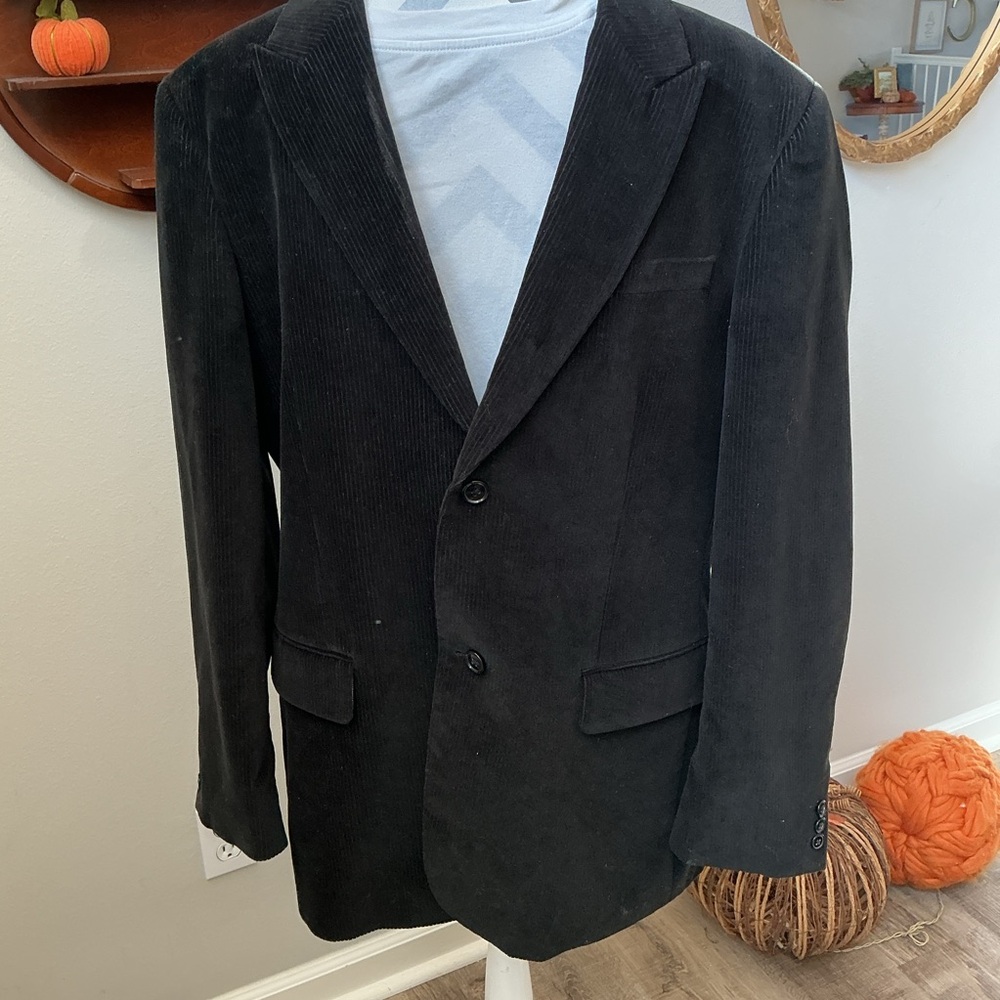 Perry Ellis Black Sport Coat Blazer 44R Jacket Solid Corduroy 100% Cotton